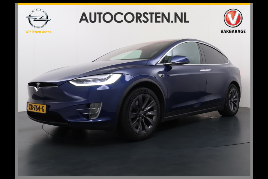 Tesla Model X 100D 20" Trekhaak Leder Luchtvering Adaptive Cruise AutoPilot Panoramadak Vleugeldeuren Camera's Elektr.Stoelen/Stuur+Verwarmd+G Adaptieve koplampen Lmv 20" Led Elektr.-Achterklep Bordherkenning Verwarmde Sproeiers-bladen Carbon Sentry Mode Valet mode 2250 kg Trekvermogen! € 124.700 nieuw !