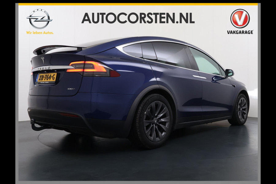 Tesla Model X 100D 20" Trekhaak Leder Luchtvering Adaptive Cruise AutoPilot Panoramadak Vleugeldeuren Camera's Elektr.Stoelen/Stuur+Verwarmd+G Adaptieve koplampen Lmv 20" Led Elektr.-Achterklep Bordherkenning Verwarmde Sproeiers-bladen Carbon Sentry Mode Valet mode 2250 kg Trekvermogen! € 124.700 nieuw !
