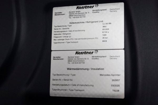 Mercedes-Benz Sprinter 316 CDI 163pk RWD L2H2 Kerstner Koelwagen 12V + 230V Nachtstekker 05-2020