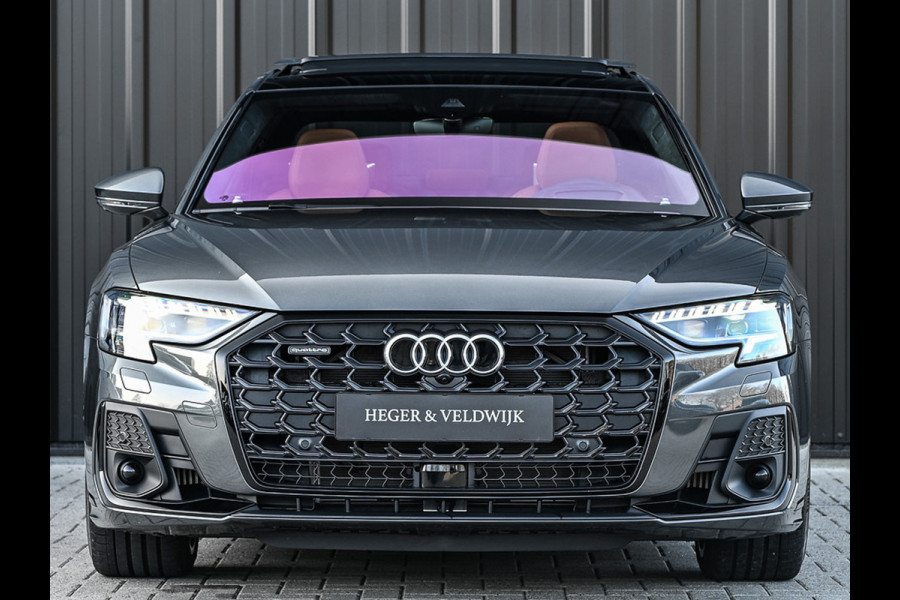 Audi A8 60 TFSI e quattro 463PK S-Line B&O Advanced | Head-Up Display | Achteras besturing | Panorama dak | Trekhaak | Soft-Close | Alcantara hemel bekleding | Carbon inleg | 360 Camera | Standkachel | Adaptive Cruise Control
