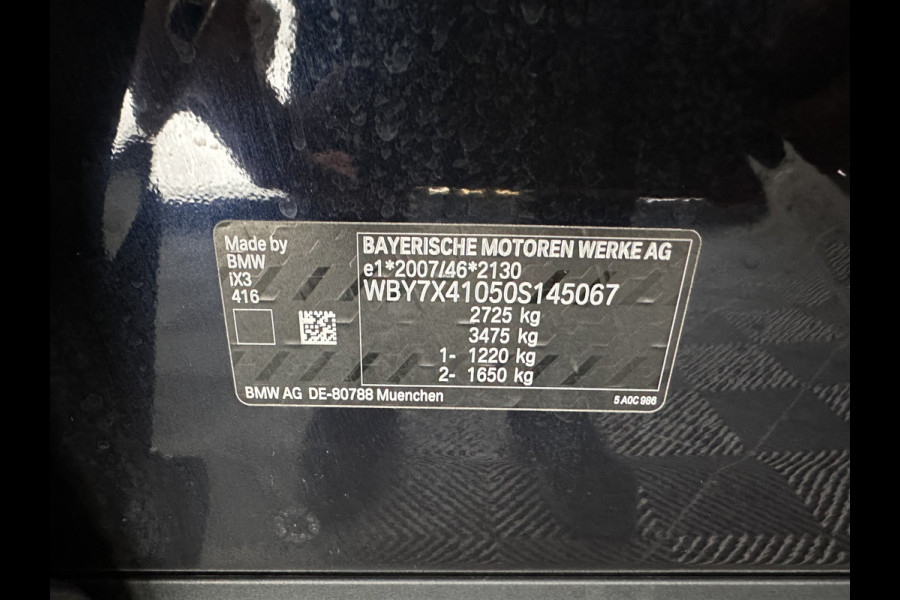 BMW iX3 High Executive 80 kWh [ 3-Fase ] {SOH-98%} (INCL-BTW) Aut. *PANO | LEATHER | HARMAN/KARDON | FULL-LED | BLINDSPOT | MEMORY-PACK | DIGI-COCKPIT | HEATED-SPORTSEATS | KEYLESS | TOPVIEW | DAB+ | NAVI-FULLMAP | HEAD-UP | PRIVACY-GLASS |