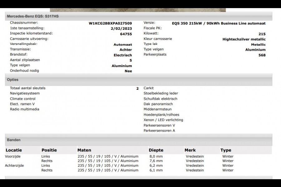 Mercedes-Benz EQS 350 Business Plus Line 90 kWh / Panorama-Schuifdak / Leder-Comfort / Xenon / Radio multimedia / Apk 02-2027