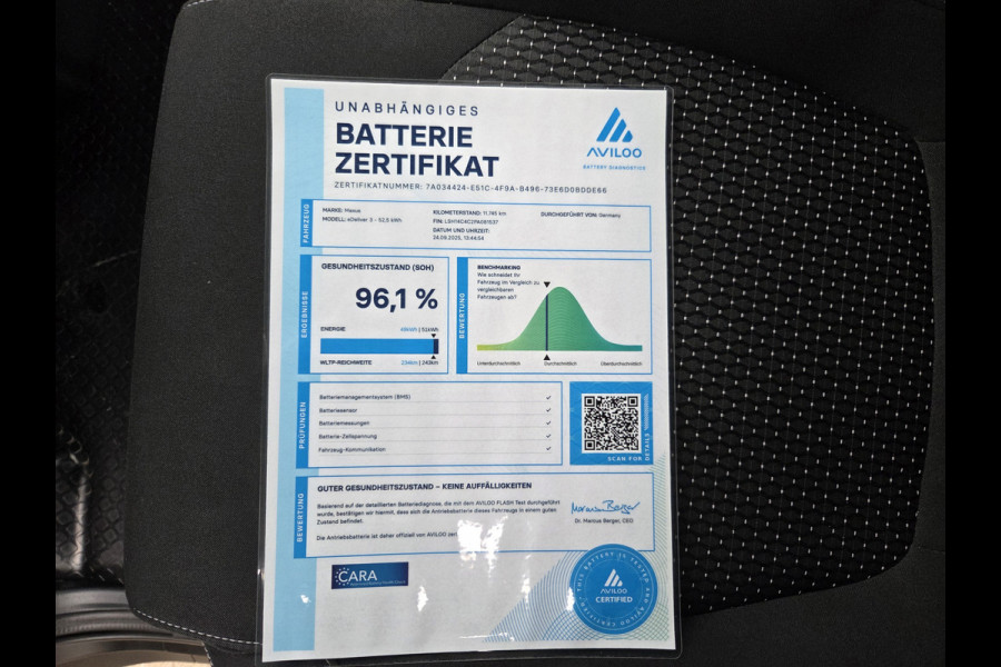 Maxus eDeliver 3 LWB 52,5 kWh L2 Lang Cruise control Camera Airco Aviloo Rapport 96,1% WLTP 234-243 KM