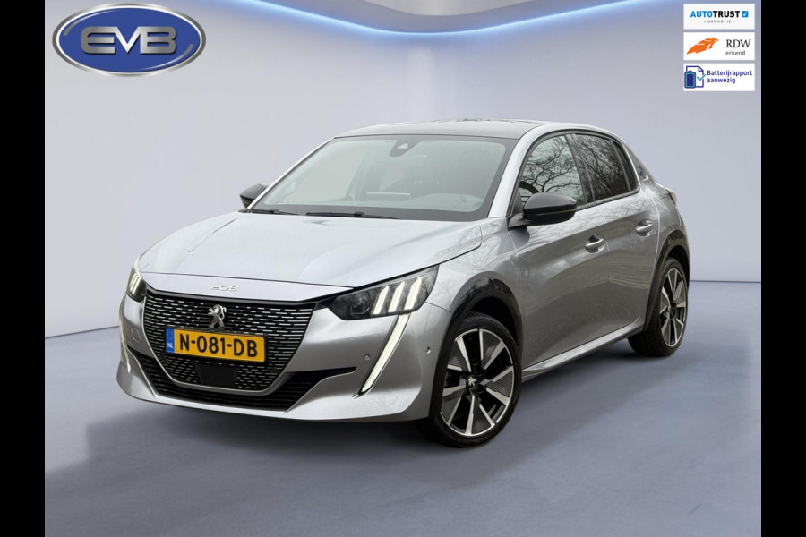 Peugeot e-208 EV GT Première 50 kWh, Panoramadak, achteruitrijcamera, stoelverwarming, 1/2 lederen sportinterieur, 17 inch