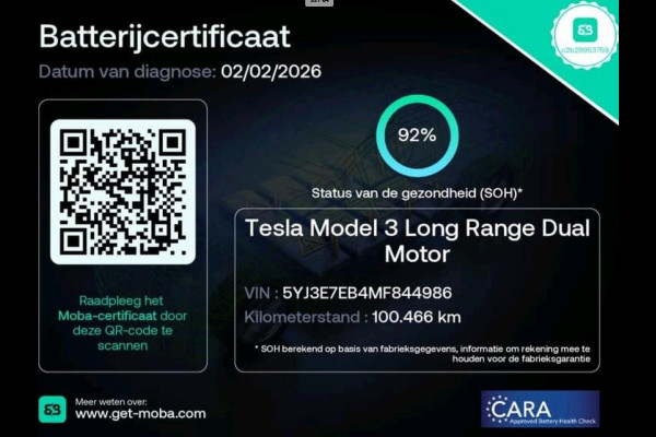 Tesla Model 3 Long Range AWD 75 kWh 92% SOH 19INCH Trekhaak Dual Motor