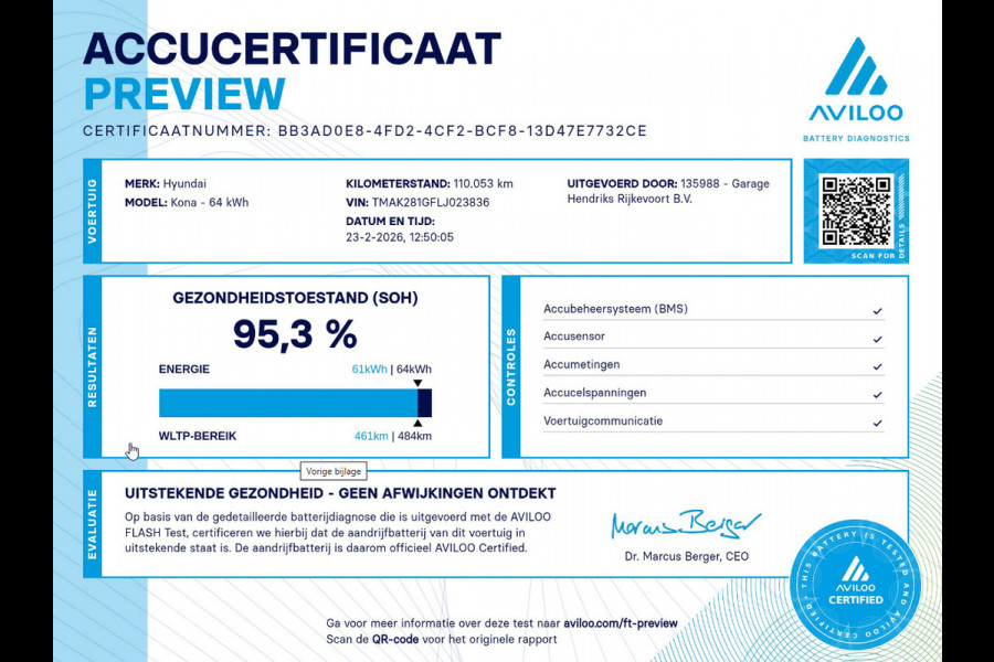 Hyundai Kona EV Comfort 64 kWh | SOH: 95,3% | 3 Fase | Warmtepomp | Navi | Adaptive CC | Climate |