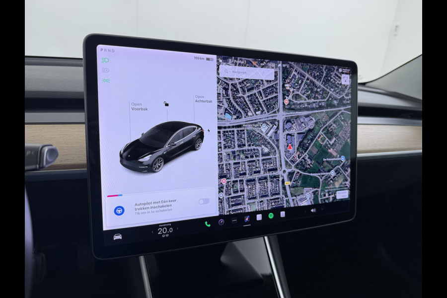 Tesla Model 3 SR+ 60kWh 326PK AutoPilot Leer PanoramaDak Adaptive Cruise Lmv 18" Camera's Elektr.-Stuur+Stoelen+Spiegels+Geheugen+Easy-Entry+V Ecc Navi Led DAB Voorverwarmen interieur via App Keyless One-Pedal-Drive Origineel Nederlandse Auto 1584kg licht! slechts 67 euro belasting p/m