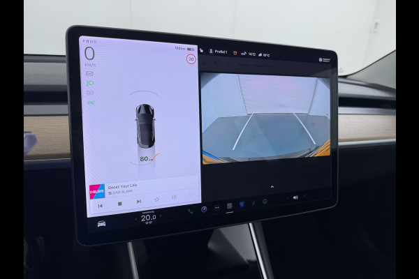 Tesla Model 3 SR+ 60kWh 326PK AutoPilot Leer PanoramaDak Adaptive Cruise Lmv 18" Camera's Elektr.-Stuur+Stoelen+Spiegels+Geheugen+Easy-Entry+V Ecc Navi Led DAB Voorverwarmen interieur via App Keyless One-Pedal-Drive Origineel Nederlandse Auto 1584kg licht! slechts 67 euro belasting p/m