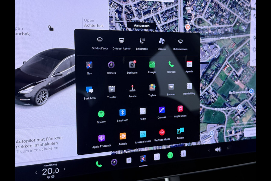 Tesla Model 3 SR+ 60kWh 326PK AutoPilot Leer PanoramaDak Adaptive Cruise Lmv 18" Camera's Elektr.-Stuur+Stoelen+Spiegels+Geheugen+Easy-Entry+V Ecc Navi Led DAB Voorverwarmen interieur via App Keyless One-Pedal-Drive Origineel Nederlandse Auto 1584kg licht! slechts 67 euro belasting p/m