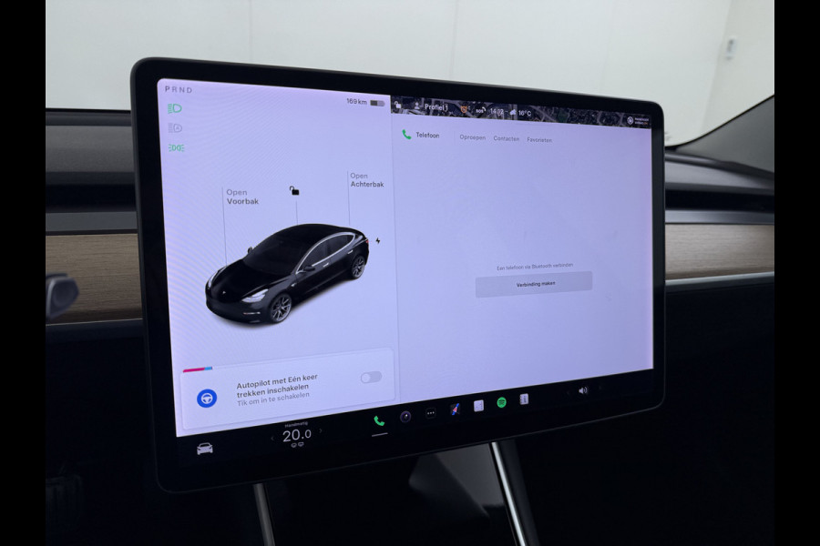 Tesla Model 3 SR+ 60kWh 326PK AutoPilot Leer PanoramaDak Adaptive Cruise Lmv 18" Camera's Elektr.-Stuur+Stoelen+Spiegels+Geheugen+Easy-Entry+V Ecc Navi Led DAB Voorverwarmen interieur via App Keyless One-Pedal-Drive Origineel Nederlandse Auto 1584kg licht! slechts 67 euro belasting p/m