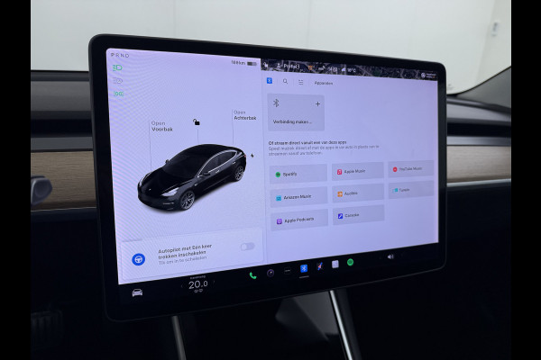 Tesla Model 3 SR+ 60kWh 326PK AutoPilot Leer PanoramaDak Adaptive Cruise Lmv 18" Camera's Elektr.-Stuur+Stoelen+Spiegels+Geheugen+Easy-Entry+V Ecc Navi Led DAB Voorverwarmen interieur via App Keyless One-Pedal-Drive Origineel Nederlandse Auto 1584kg licht! slechts 67 euro belasting p/m