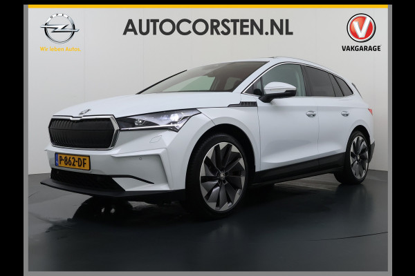 Škoda ENYAQ iV 80 First Edition HighLuxus Soh92% Pano-Dak Elektr.Trekhaak *BOMVOL € 63.000 nieuw!* 21"lm Full-Led 360-Camera Adaptive-Cruise Na Warmtepomp Adaptief onderstel+Dynamisch-onderstel/Stuur Airco-autom 3-zones E-call Chroom-Dakrail Head-Up-Display Smartlink Edition High 1.000kg trekvermogen