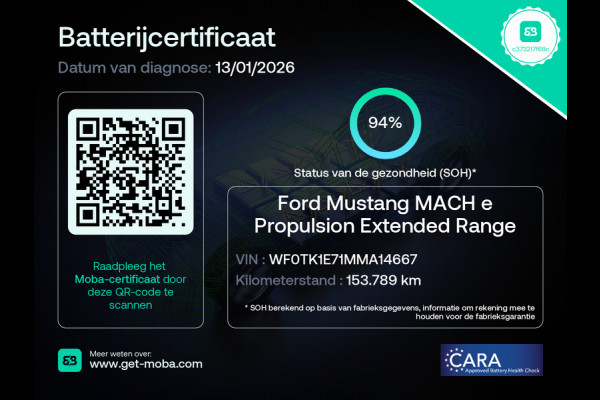 Ford Mustang Mach-E **Gereserveerd** Extended RWD 98 kWh SOH 94% 294pk Pano-Dak Leer+8-weg-Elektr+Verwarmd+Geheugen 360-Camera Bang&Olufsen-H Keyless Smartphone-key Dual-Ecc Ford-pass-Connect/Entry Speed-Assist Active-Breaking Blind-Spot-warning Driver-Alerd AB+  LMv LED-Lamp-v+a € 59.000 nieuw Orig.Nederlandse Auto 1e Eigenaar WLTP 610km