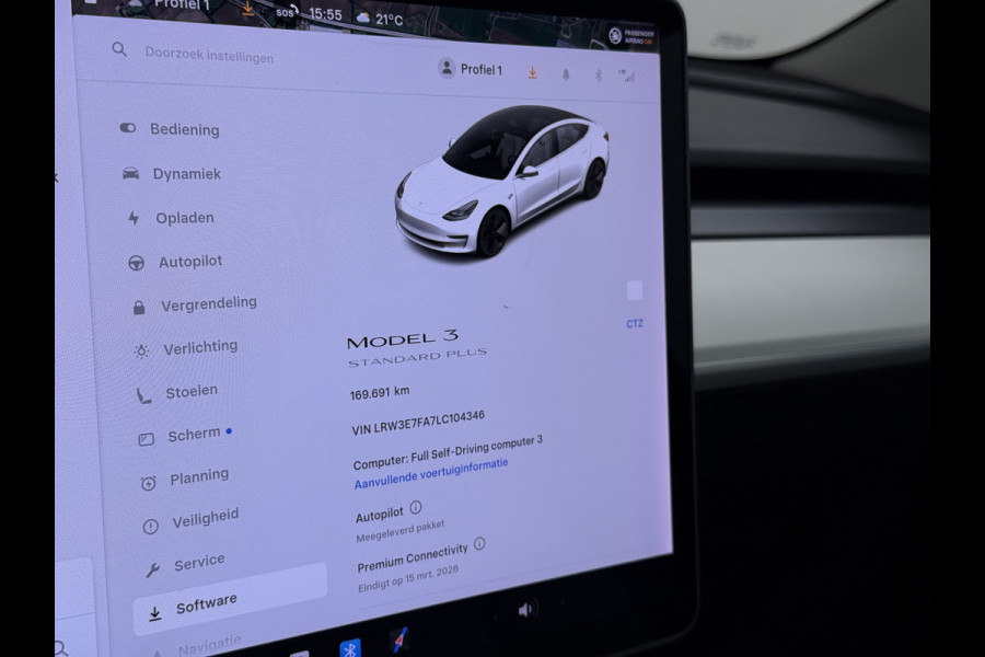 Tesla Model 3 RWD SR plus 325PK LFP SOH 91% Accu Ivory Lmv 18" AutoPilot Leder Panoramadak Adaptive-Cruise Camera's Elektr.-Stuur+Stoelen+Spie Navi LED DAB Voorverwarmen Keyless One-Pedal-Drive 1e Eigenaar Origineel Nederlandse Auto
