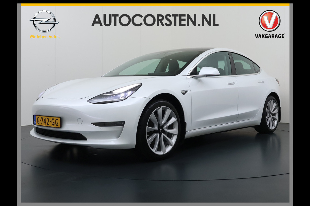 Tesla Model 3 Long Range AWD 75kWh Facelift Warmtepomp Lmv 19" AutoPilot Leder Panoramadak Adaptive-Cruise Camera's Elektr.-Stuur+Stoelen+Spie Navi LED DAB Voorverwarmen interieur Keyless One-Pedal-Drive 4WD SOH 87% Origineel Nederlandse Auto Fabrieksgarantie op Accu en Motor tot 27-09-2027/192.00km