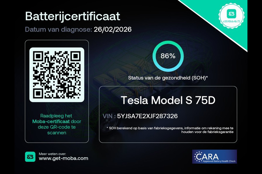 Tesla Model S 75D Base SOH 86% - 1e eigenaar - Panorama dak