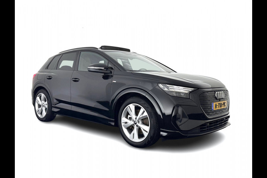 Audi Q4 e-tron 40 Launch edition S Competition 77 kWh [ 3-Fase-11kW ] {SOH-90%} (INCL-BTW) Aut. *HEATPUMP | PANO | LEATHER | MATRIX-LED | AUDI-SOUND | ADAPTIVE-CRUISE | HEATED-SPORTSEATS | AMBIENT-LIGHT | DIGI-COCKPIT | CAMERA | KEYLESS | DAB+ | 20''ALU*