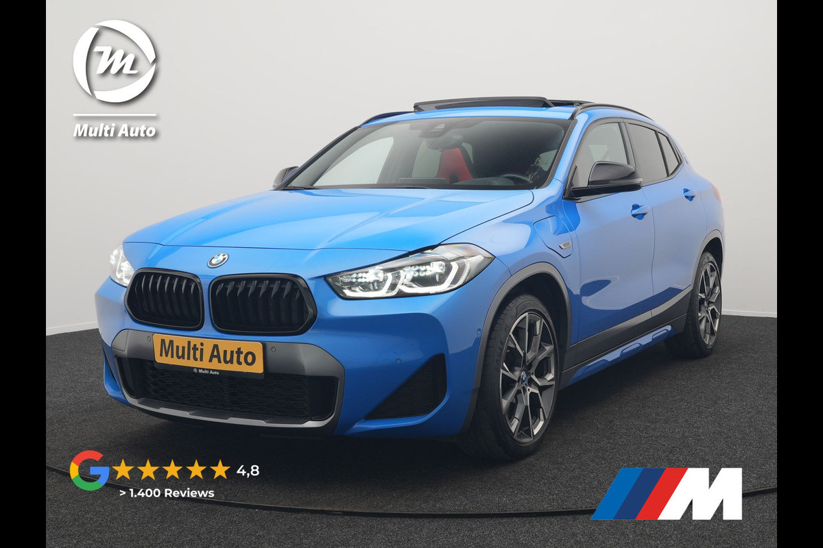 BMW X2 xDrive25e M Sport Plug In Hybrid 220pk Dealer O.H. PHEV | Trekhaak Afn. | Panodak | Adaptive Cruise | Head Up | Camera | Harman / Kardon | Lederen Competition Stoelen Memory & Verwarmd | Keyless | 19"L.M | Sfeerverlichting | Navigatie | DAB |