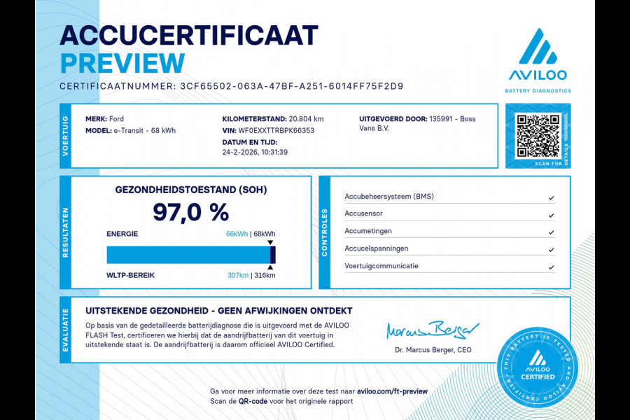 Ford E-Transit 68kWh 184PK L2H2 317km WLTP 97.0% (SOH) BEV Snelladen Climate Control Cruise Control Navigatie Carplay