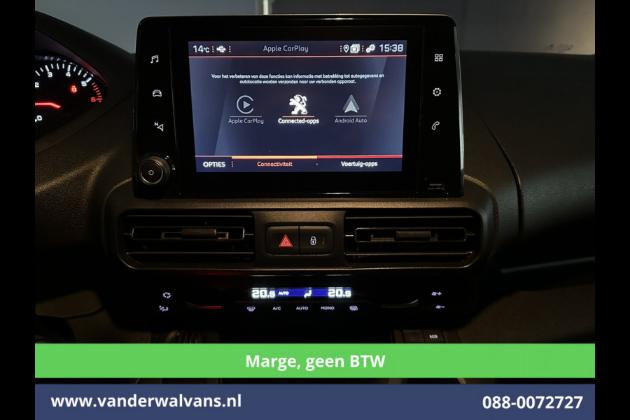 Peugeot Partner 1.2 PureTech **Marge, Geen BTW** 131pk Automaat Benzine L1H1 Euro6 Airco | 3-Zits | Camera | Navigatie | Apple Carplay Cruisecontrol, Android Auto, Parkeersensoren, Bijrijdersbank