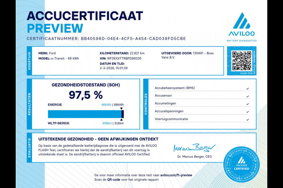 Ford E-Transit 350 68kWh 184PK 317km WLTP 97.5% (SOH) BEV Snelladen L2H3 360° Camera Climate Control Cruise Control Navigatie Carplay Parkeersensoren voor achter