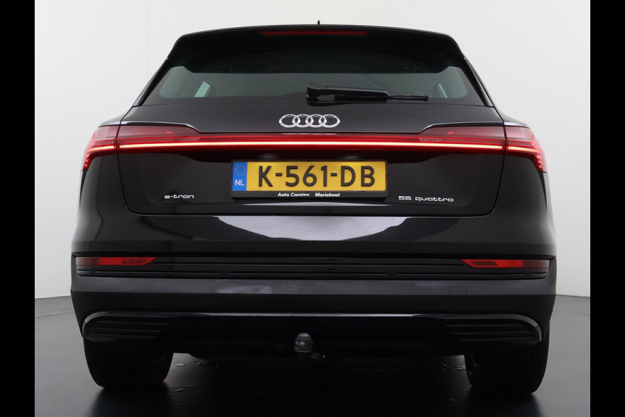 Audi e-tron 55 Quattro 95kWh 408PK- Leer+Verwarmd Trekhaak Luchtvering Adap.Cruise Navi Ecc Stoelverwarming Business edition Plus LED Lmv Elek.Achterklep Privacy Glas Keyless Zwarte Hemel Origineel Nederlandse Auto SOH 89% Trekhaak 1800kg !