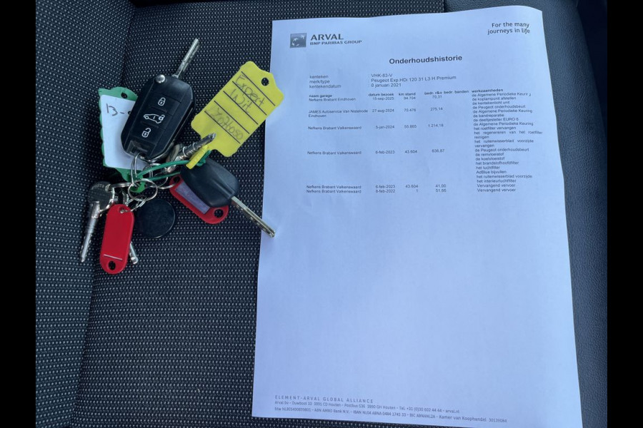 Peugeot Expert 2.0 HDI E6 123pk Premuim Long, 3-zits Lease €276 p/m, Airco, PDC, Carplay, Camera, Onderhouds historie aanwezig