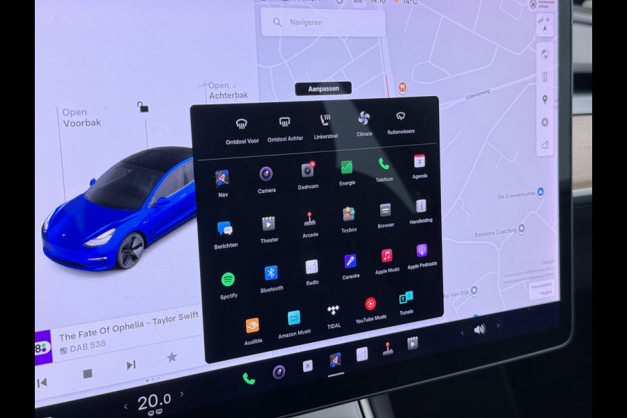 Tesla Model 3 SR+ 325PK Trekhaak AutoPilot Leer PanoramaDak Adaptive Cruise Lmv 18" Camera's Elektr.-Stuur+Stoelen+Spiegels+Geheugen+Easy-Entr Soh 83% Ecc Navi Led DAB Voorverwarmen interieur via App Keyless One-Pedal-Drive 1.000KG Trekgewicht 1e Eigenaar Origineel Nederlandse Auto Fabrieksgarantie op Accu en Motor tot 160.000km/04-12-2027