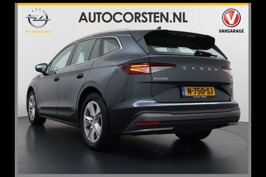 Škoda ENYAQ iV 80 Trekhaak Adap.Cruise 3 Fase Warmtepomp Camera Apple Carplay/Android Auto Navi Ecc Pdc Assistentie+Climate Pakket Led Lmv Stoel+Stuurverwarming Lane Assist File Assistent Bluetooth Isofix Keyless-go Connected services Dodehoek detector 1e Eigenaar Origineel Nederlandse Auto 1.000KG Trekgewicht