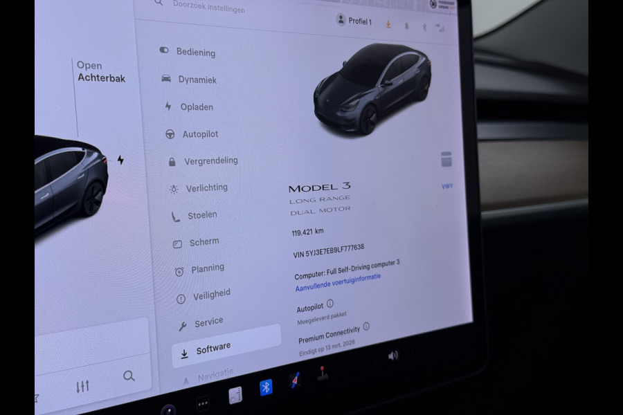 Tesla Model 3 Long Range AWD 75kWh Trekhaak Warmtepomp Lmv 18" AutoPilot Leder Pano-Dak Adaptive-Cruise Camera's Elektr.-Stuur+Stoelen+Spiegel Navi LED DAB Voorverwarmen interieur Keyless One-Pedal-Drive 4WD 1.000kg Trekvermogen Origineel Nederlandse Auto Fabrieksgarantie op Accu en Motor tot 25-09-2028/192.00km