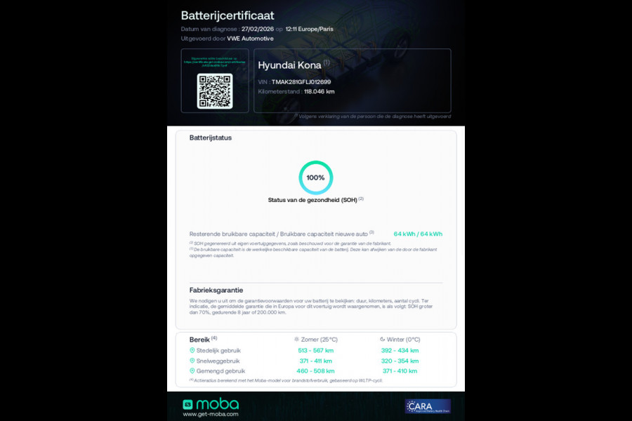 Hyundai Kona EV Comfort 64 kWh, achteruitrijcamera, SOH 100 % adaptief cruise, led verlichting, digitaal cockpit, NL auto met nap