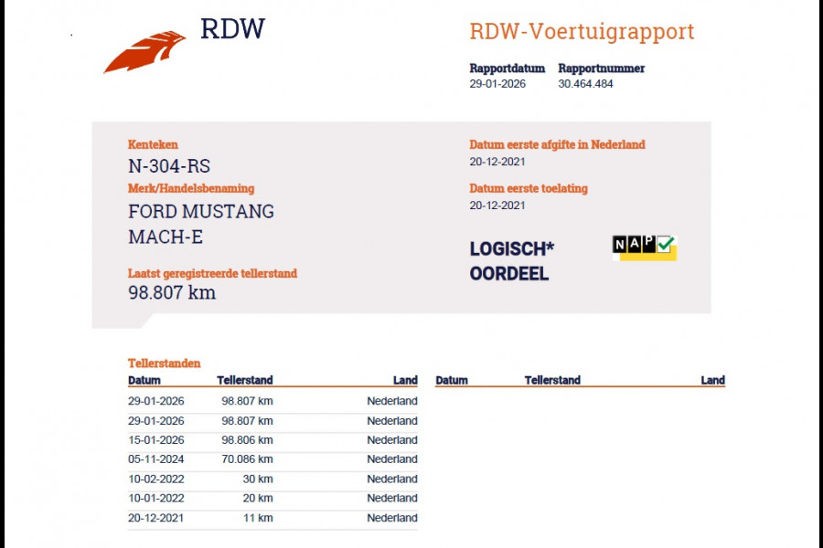Ford Mustang Mach-E SOH 93% RWD 75kWh Technology Pack Plus Panoramadak B&O®-Audio Leder 360°Camera Navi Ecc Apple Carplay/Android Auto Elek.S Stuur+Stoelverwarming Lane Assist Led Active Driver Assist FordPass Connect™ 1e Eigenaar Origineel Nederlandse Auto