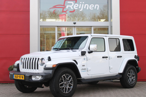 Jeep Wrangler Unlimited 4xe 380PK SAHARA OVERLAND | TRAILRATED | NAVIGATIE | APPLE CARPLAY/ANDROID AUTO | ACHTER/VOOR CAMERA | UITNEEMBARE DAKPLATEN | HARDTOP IN KLEUR | LEDEREN BEKLEDING | STOEL/STUUR VERWARMING | LED KOPLAMPEN | ADAPTIVE CRUISE CONTROL | TREE PLANKEN | HARD WHEELCOVER |