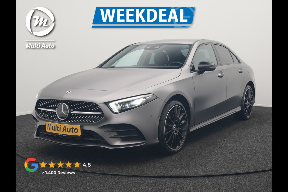 Mercedes-Benz A-Klasse 250 e Business Solution AMG Limited Plug In Hybrid 218pk PHEV | Adaptive Cruise | Head Up | Multi Beam LED | Alcantara Sportstoelen Verwarmd | Night Pakket | Sfeerverlichting | MBUX | Apple Carplay | Widescreen Navi | 19"L.M | Mountaingrau Magno |
