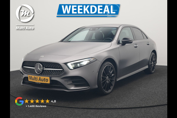 Mercedes-Benz A-Klasse 250 e Business Solution AMG Limited Plug In Hybrid 218pk PHEV | Adaptive Cruise | Head Up | Multi Beam LED | Alcantara Sportstoelen Verwarmd | Night Pakket | Sfeerverlichting | MBUX | Apple Carplay | Widescreen Navi | 19"L.M | Mountaingrau Magno |