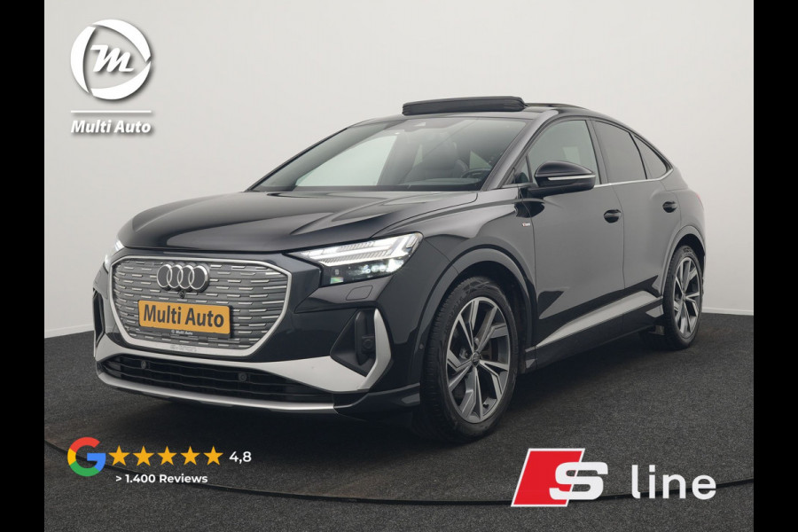 Audi Q4 Sportback e-tron 50 Quattro S Line 77 kWh 300pk Dealer O.H. | Trekhaak Af Fabriek | Panodak | Adaptive Cruise | Head Up | Camera | Matrix LED | Lederen Sportstoelen Verwarmd | Sfeerverlichting | Apple Carplay | Keyless | Blis | 20"L.M | Navigatie |