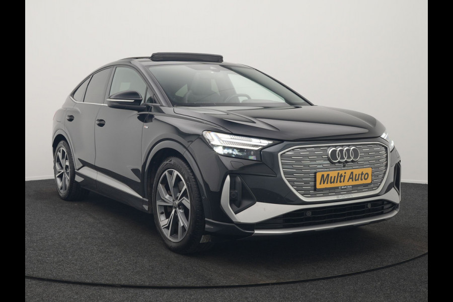 Audi Q4 e-tron 50 Quattro S Line 77 kWh 300pk Dealer O.H. | Trekhaak Af Fabriek | Panodak | Adaptive Cruise | Head Up | Camera | Matrix LED | Lederen Sportstoelen Verwarmd | Sfeerverlichting | Apple Carplay | Keyless | Blis | 20"L.M | Navigatie |