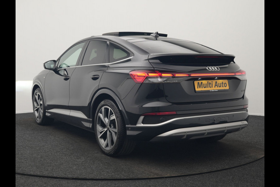 Audi Q4 e-tron 50 Quattro S Line 77 kWh 300pk Dealer O.H. | Trekhaak Af Fabriek | Panodak | Adaptive Cruise | Head Up | Camera | Matrix LED | Lederen Sportstoelen Verwarmd | Sfeerverlichting | Apple Carplay | Keyless | Blis | 20"L.M | Navigatie |