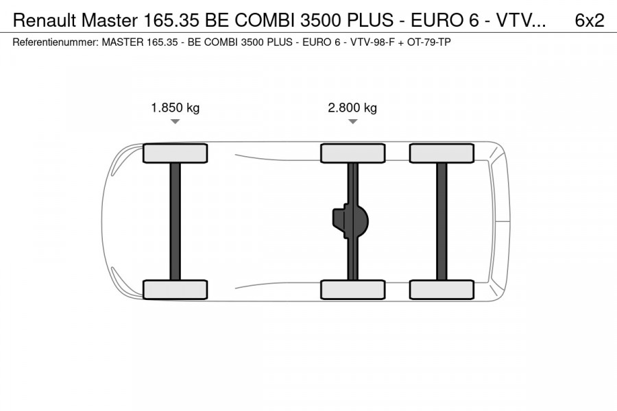 Renault Master 165.35 BE COMBI 3500 PLUS - EURO 6 - VTV-98-F & OT-79-TP - LAADVERMOGEN +/- 2720 KG.