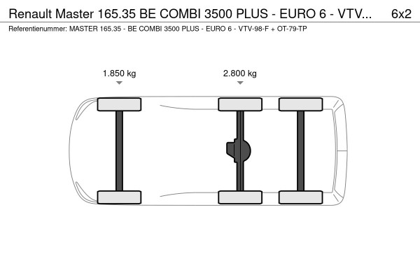 Renault Master 165.35 BE COMBI 3500 PLUS - EURO 6 - VTV-98-F & OT-79-TP - LAADVERMOGEN +/- 2720 KG.