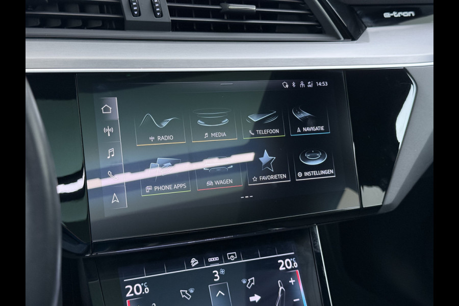 Audi e-tron Quattro S-Line Pano-dak Luchtvering Sportstoelen Zwarte-Hemel PTC Apple Carplay Androi Auto Leder/Alcantara Memory Navi Camera P SOH 91% Stoelverwarming Led Elek.Stoelen DAB Elek.Achterklep Keyless Dealeronderhouden Origineel Nederlandse Auto Zeer Compleet
