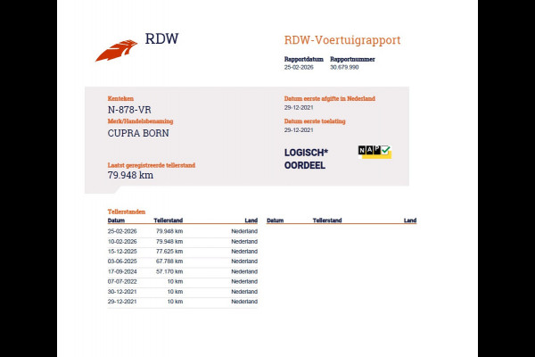 CUPRA Born Adrenaline One 62kWh 204pk 19" Camera Adap.Cruise Navi Ecc Apple Carplay Android Auto Pdc SOH 93% Stoel+Stuurverwarming Keyless advanced Led Lmv Privacy Glas Isofix Bluetooth Rijstrooksensor Origineel Nederlandse Auto