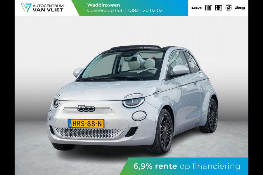 Fiat 500E Cabrio La Prima 42 kWh | 17% Bijtelling | Clima | Cruise | Leder | 17" | Priv Glass | Winter Pack | JBL Sound | BSM | Apple Carplay