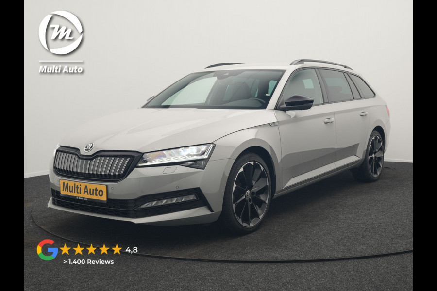 Škoda Superb Combi 1.4 TSI iV Sportline Business Plug In Hybrid 218pk Dealer O.H. PHEV | Trekhaak Af Fabriek | Adaptive Cruise | 360 Camera | Canton Audio | Alcantara Sportstoelen Memory & Verwarmd | Sfeerverlichting | Stuur Verwarmd | Keyless | Crystal LED | DAB |