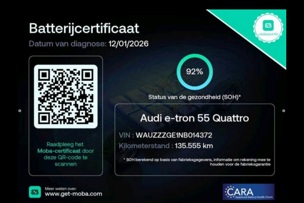 Audi e-tron 55 quattro S edition 95 kWh (TREKHAAK, B&O SOUND, SOH 92%, STOEL/STUUR VERWARMING, CRUISE ADAPTIEF, ELEKTR STOELEN)