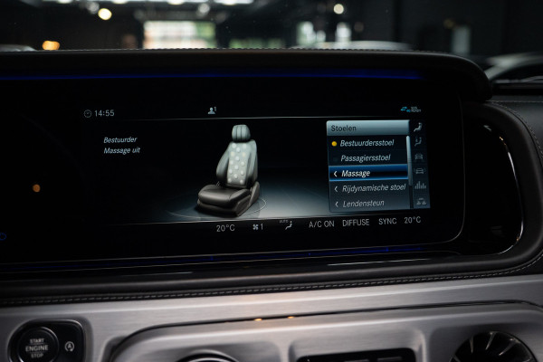 Mercedes-Benz G-Klasse 63 Navi Burmester Leer 360 Camera PTS Massage Schuif (kantel) dak Memory seats Stoelventilatie Stoelverwarming Climate voor en achter Distronic+ Trekhaak