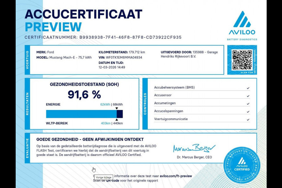 Ford Mustang Mach-E RWD 75 kWh | SOH: 91,6% | Technology Pack | Leder | B&O |