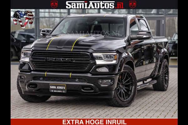 Dodge Ram 1500 HULK | 5.7 V8 | STRIPING | LUCHT VERING | LARAMIE SPORT BLACK ON BLACK | MEGA DIK | CREW CAB DUBBELE CABINE | 5 PERSOONS | DC | DIKKE WILEN | WIDE BODY |