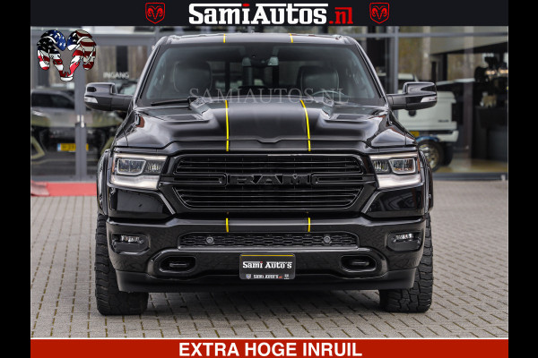 Dodge Ram 1500 HULK | 5.7 V8 | STRIPING | LUCHT VERING | LARAMIE SPORT BLACK ON BLACK | MEGA DIK | CREW CAB DUBBELE CABINE | 5 PERSOONS | DC | DIKKE WILEN | WIDE BODY |