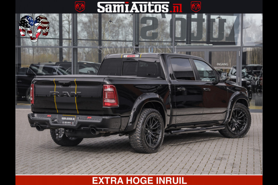 Dodge Ram 1500 HULK | 5.7 V8 | STRIPING | LUCHT VERING | LARAMIE SPORT BLACK ON BLACK | MEGA DIK | CREW CAB DUBBELE CABINE | 5 PERSOONS | DC | DIKKE WILEN | WIDE BODY |